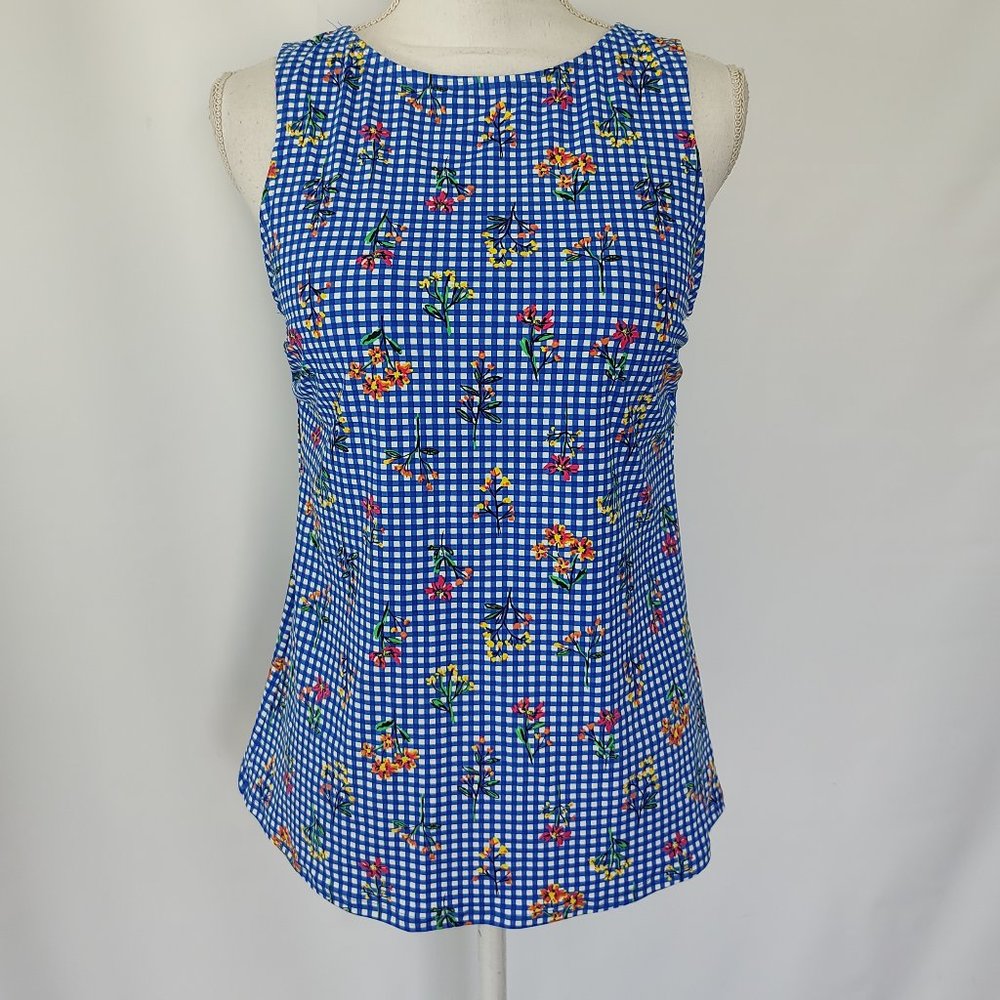 NWT Land's End Women's Blue Botanical Checkered High Neck Tankini Sizes 2-16